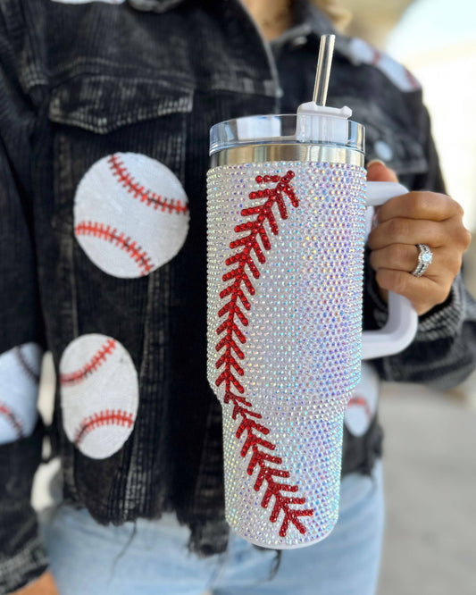 40 Oz. Crystal Baseball White/Red Tumbler