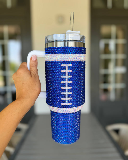 Crystal BLUE "Team Spirit" FOOTBALL 40 Oz. Tumbler