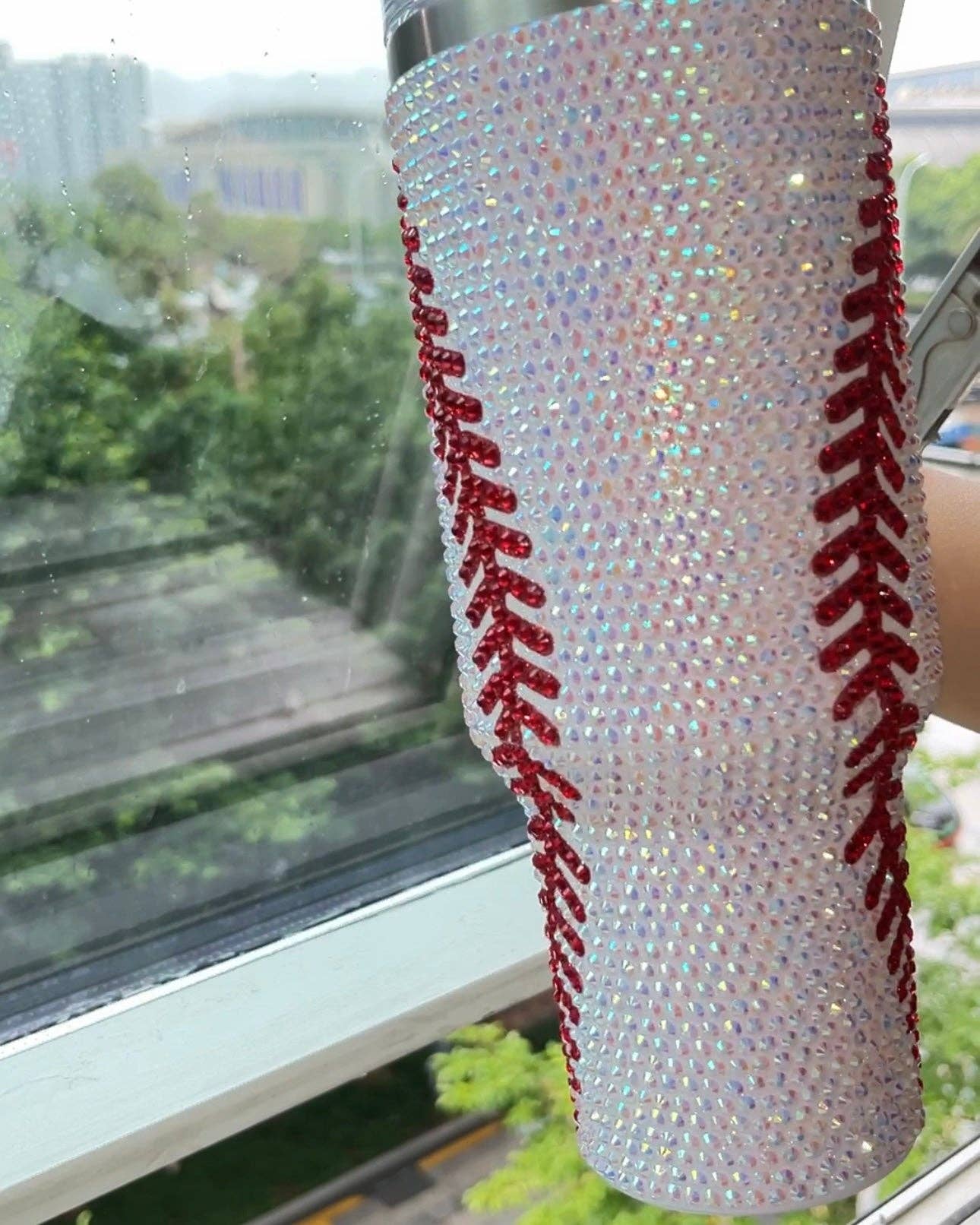 40 Oz. Crystal Baseball White/Red Tumbler