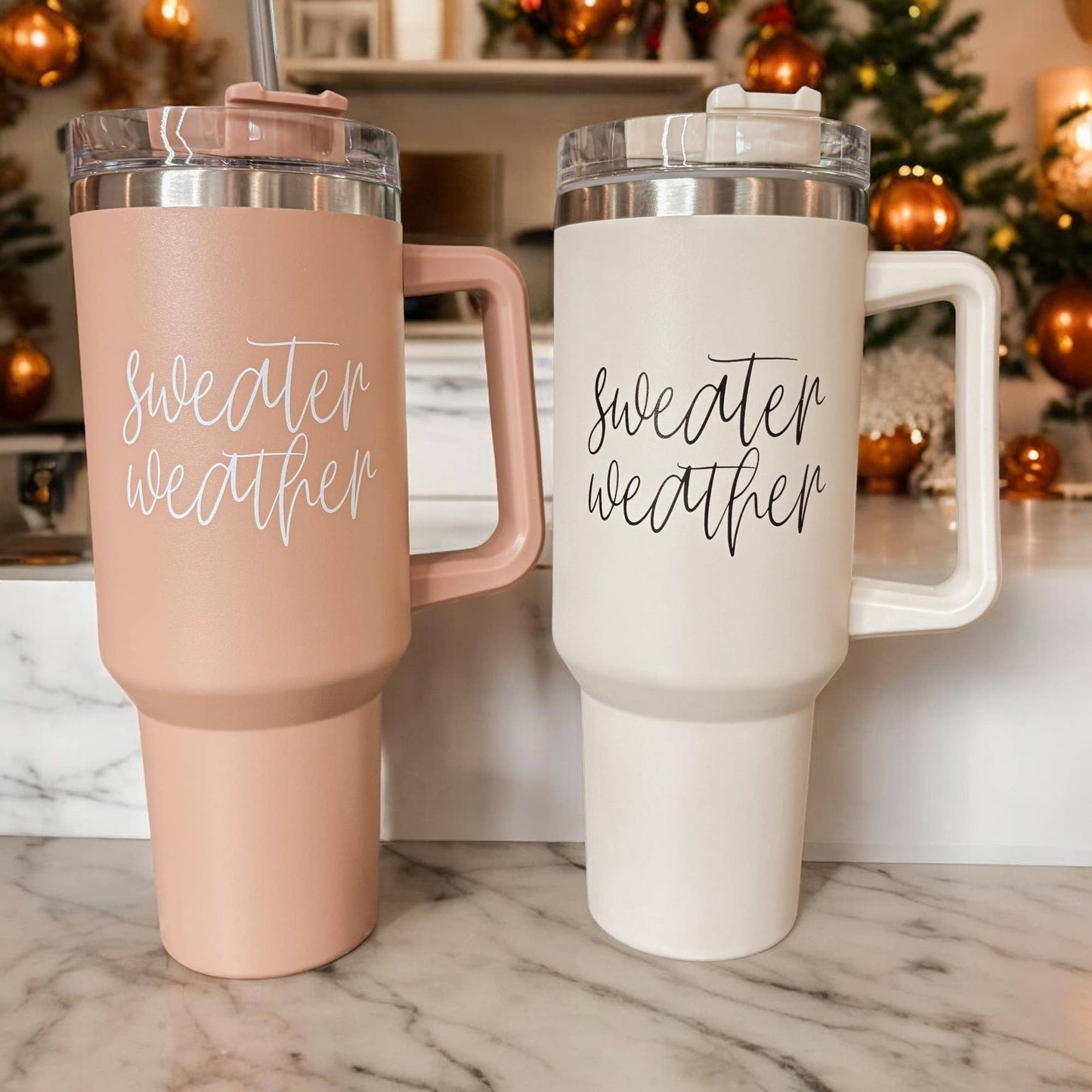 Fall Mug With Lid, Sweater Weather 40oz Insulated Coffee Cup