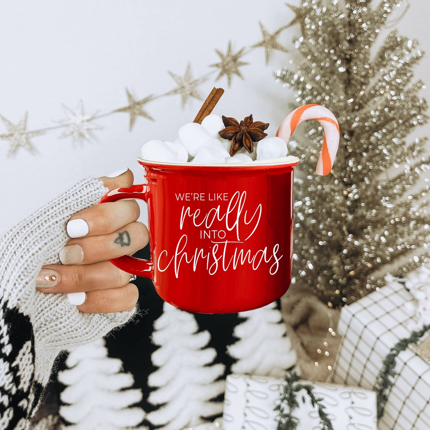 Christmas Coffee Mugs Ceramic, Red + Green Holiday Drinkware