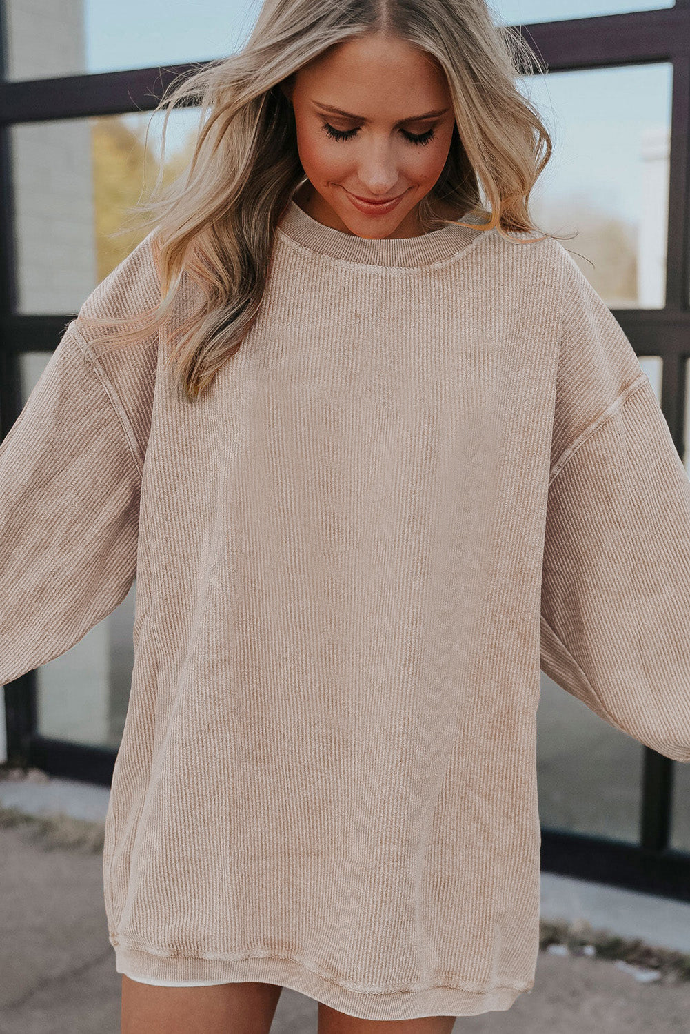 Grass Green Rib Knit Drop Shoulder Oversized Sweatshirt