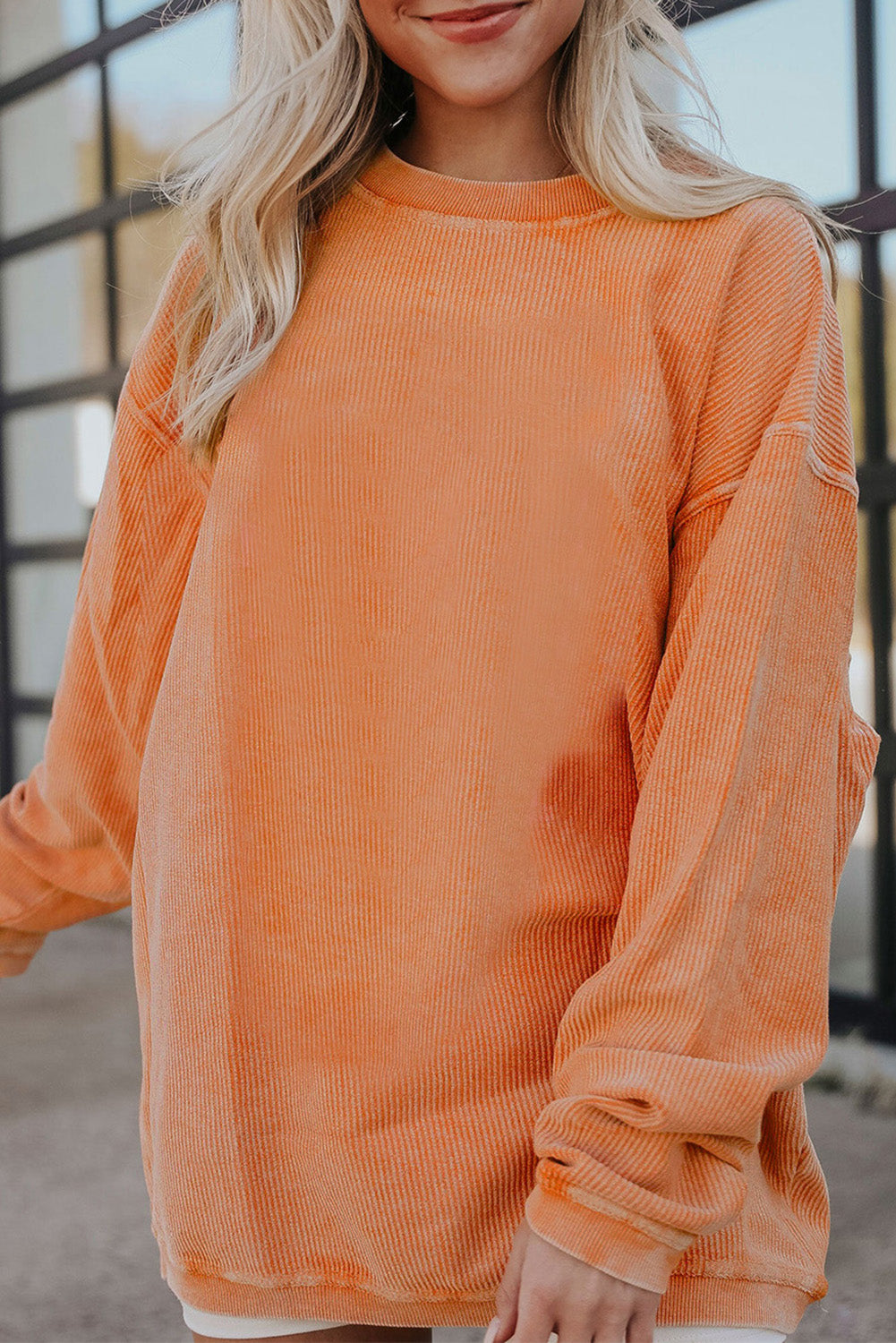 Grass Green Rib Knit Drop Shoulder Oversized Sweatshirt
