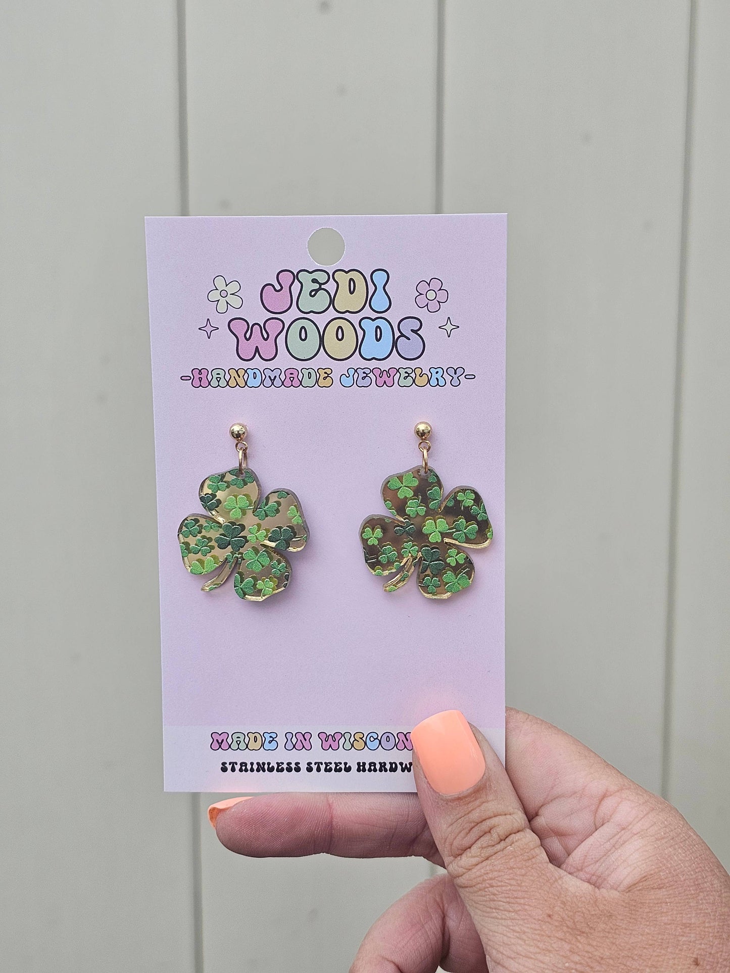 Gold Mirror Clover Earrings for St. Patricks Day