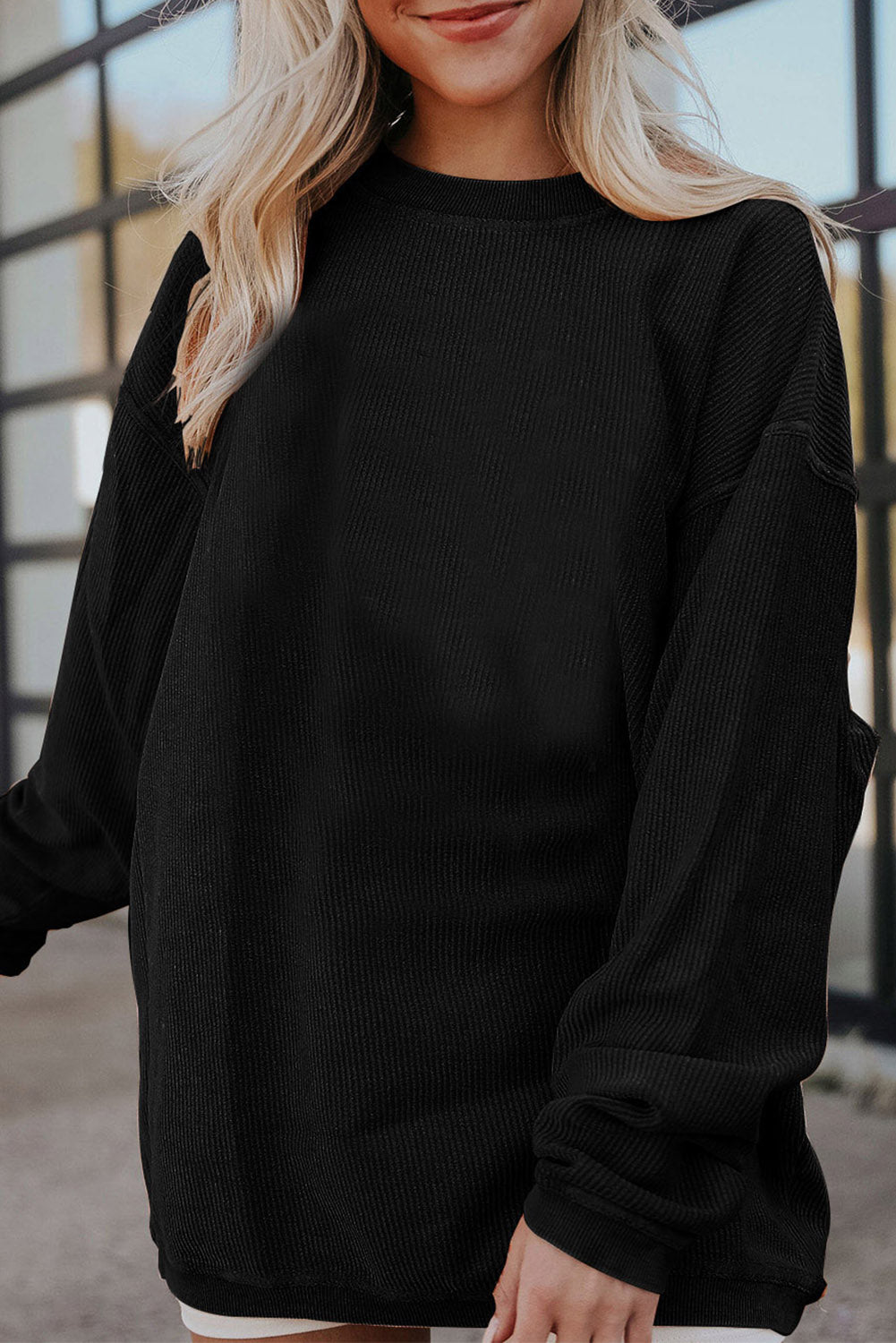 Grass Green Rib Knit Drop Shoulder Oversized Sweatshirt