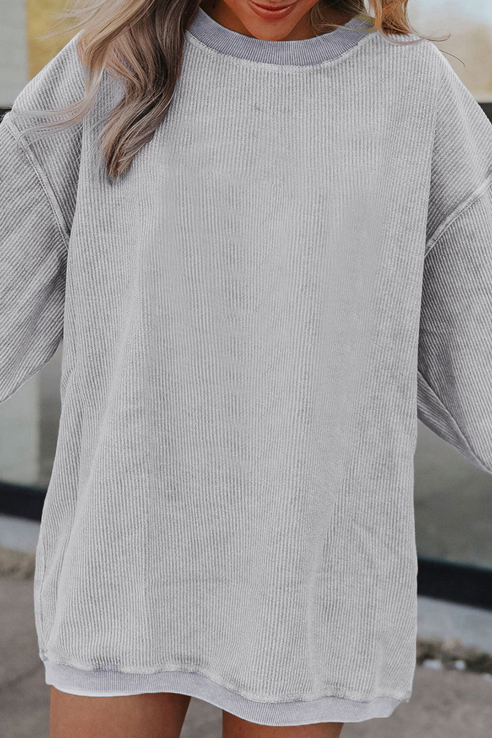 Grass Green Rib Knit Drop Shoulder Oversized Sweatshirt