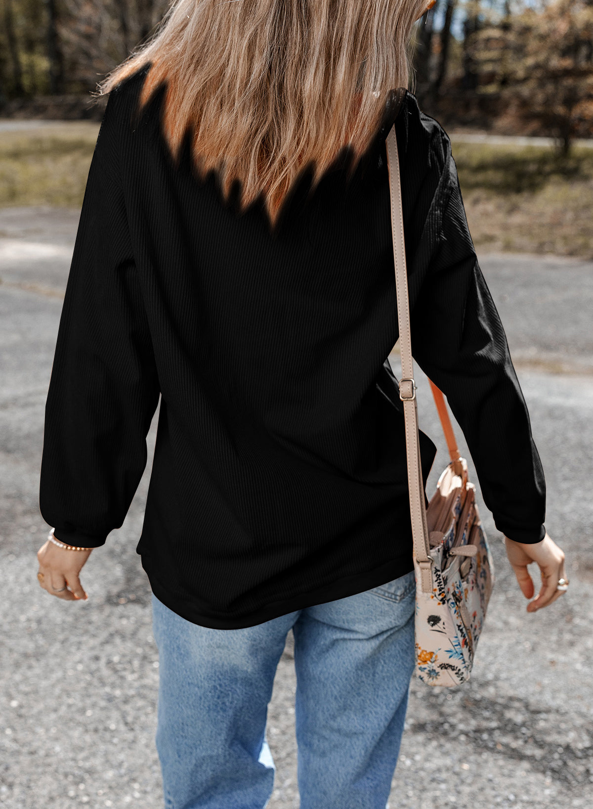 Black Football Graphic Drop Shoulder Game Day Corded Sweatshirt