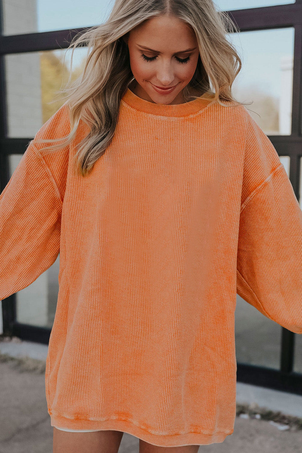 Grass Green Rib Knit Drop Shoulder Oversized Sweatshirt