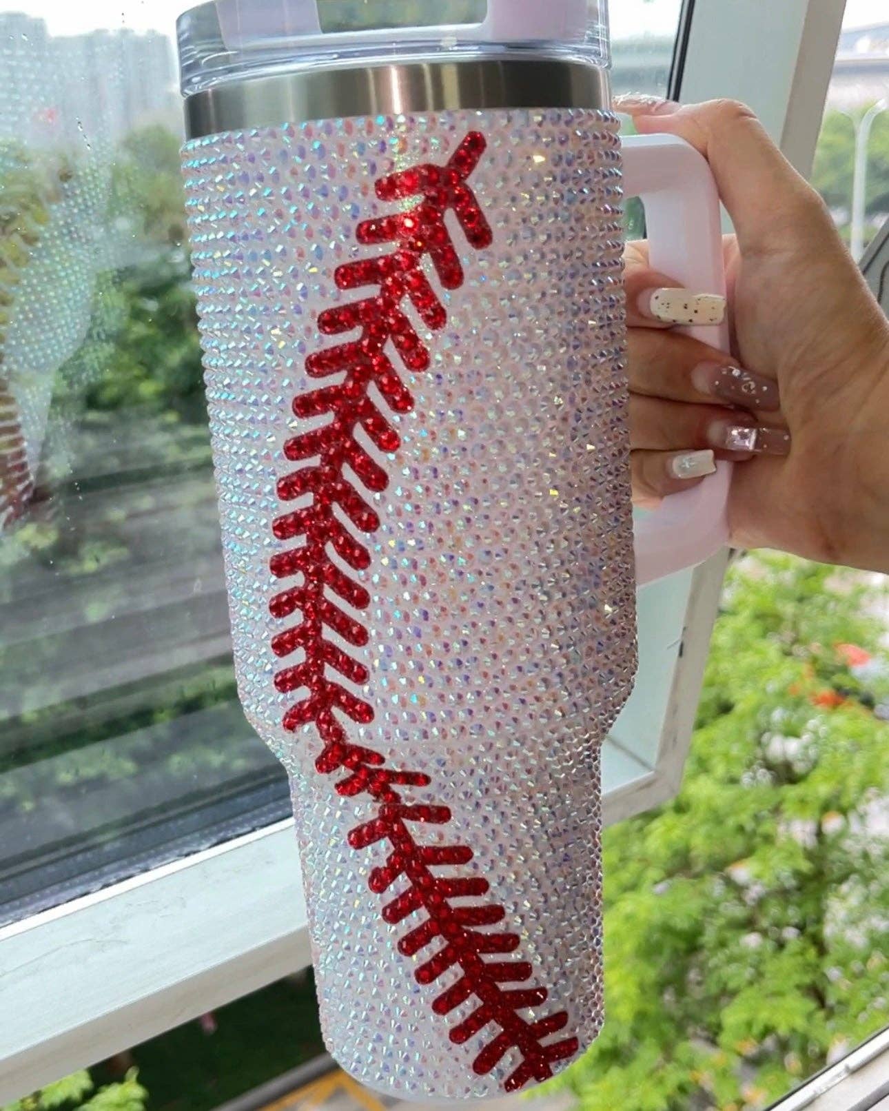 40 Oz. Crystal Baseball White/Red Tumbler