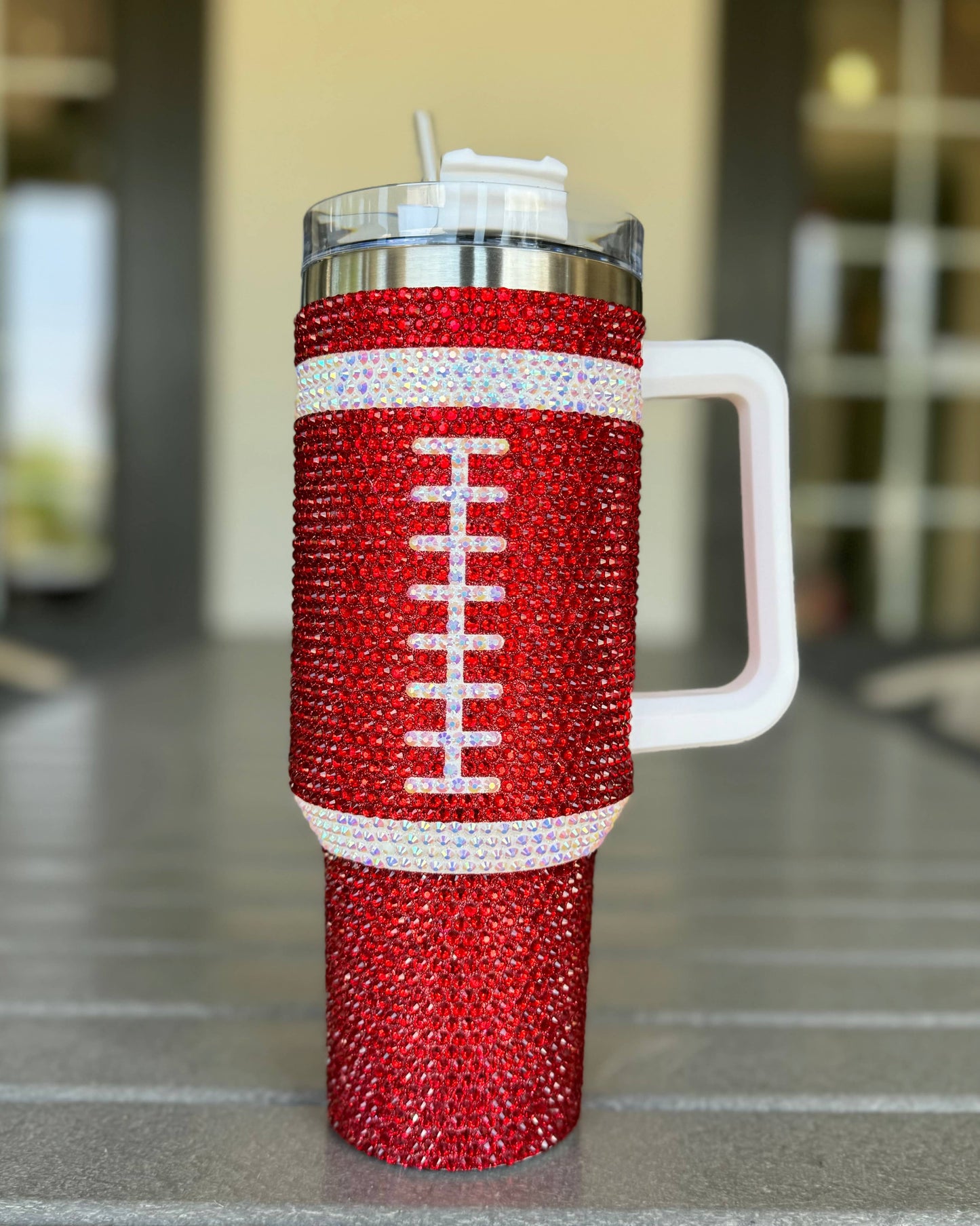 Crystal RED "Team Spirit" FOOTBALL 40 Oz. Tumbler