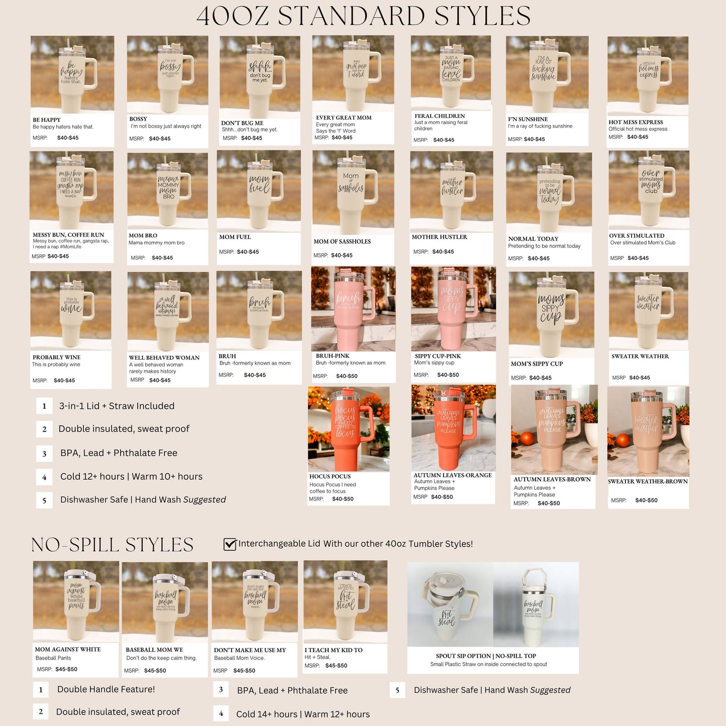 Halloween Tumblers 40 oz, Hocus Pocus Coffee Mugs for Fall