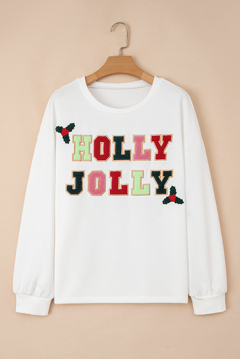 White Cream Collage Letter Christmas Pullover Sweatshirt