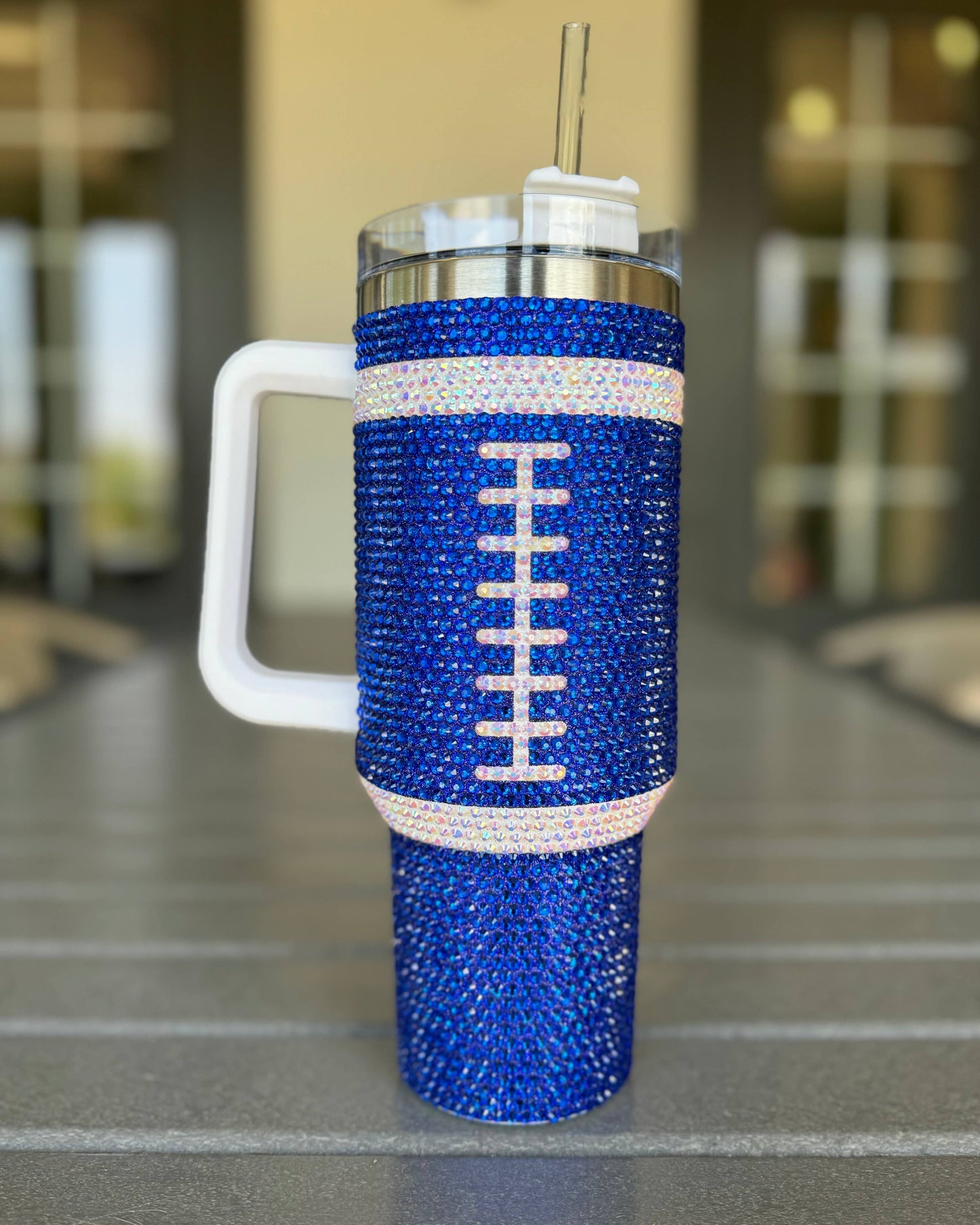 Crystal BLUE "Team Spirit" FOOTBALL 40 Oz. Tumbler