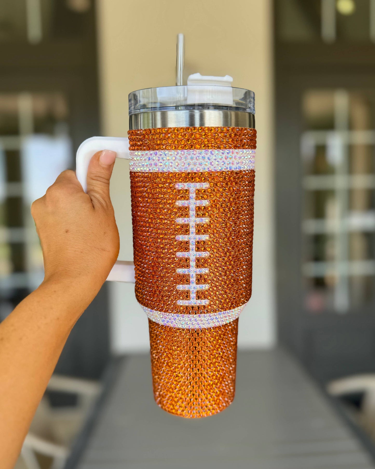 Crystal ORANGE "Team Spirit" FOOTBALL 40 Oz. Tumbler