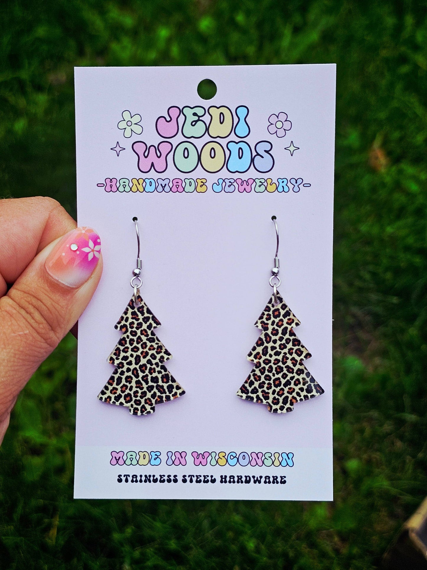 Leopard Print Christmas Tree Earrings
