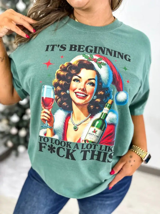 It's Beginning to Look A Lot Like Light Green Graphic Tee