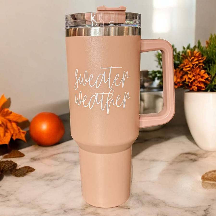 Fall Mug With Lid, Sweater Weather 40oz Insulated Coffee Cup