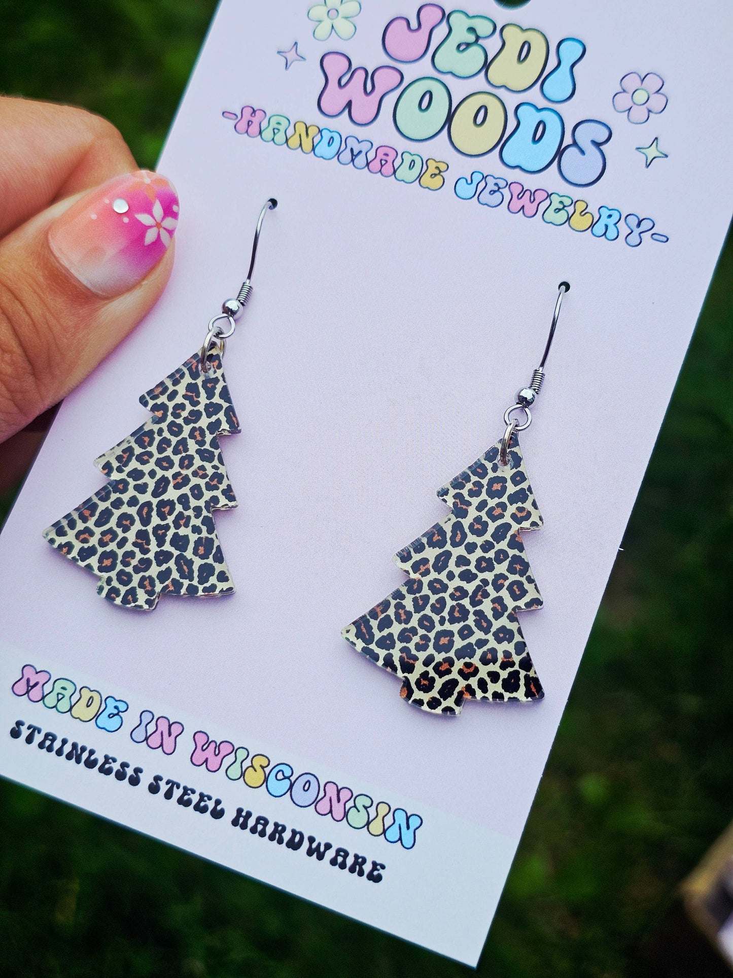 Leopard Print Christmas Tree Earrings