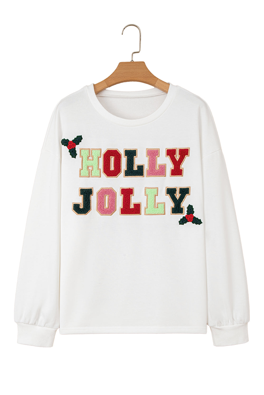 White Cream Collage Letter Christmas Pullover Sweatshirt
