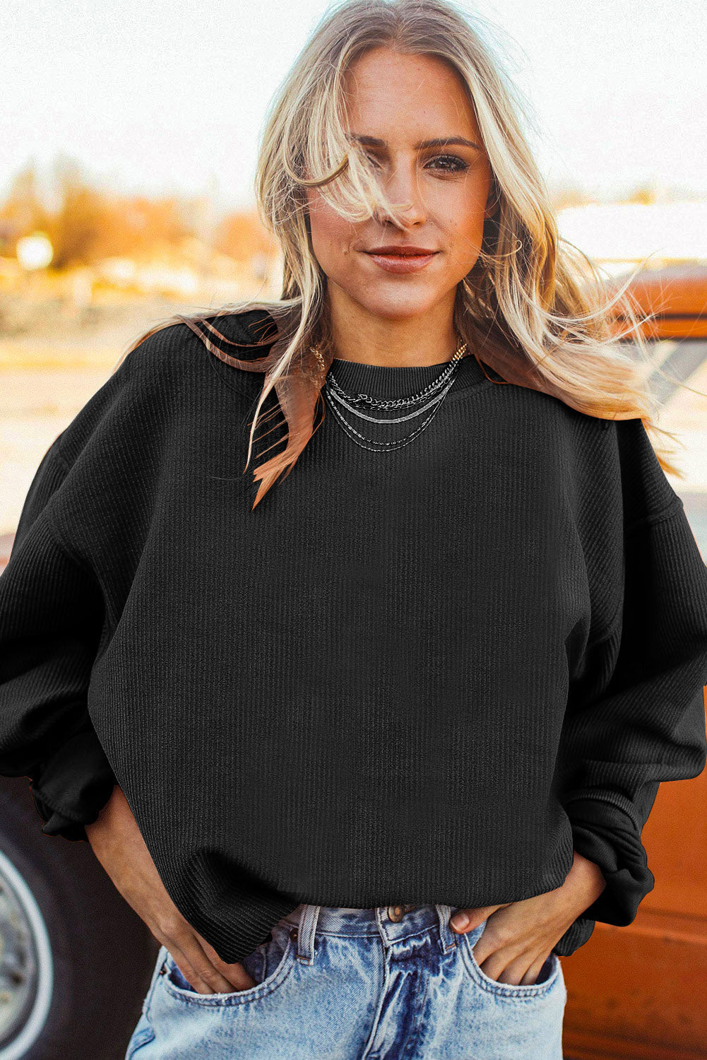 Grass Green Rib Knit Drop Shoulder Oversized Sweatshirt