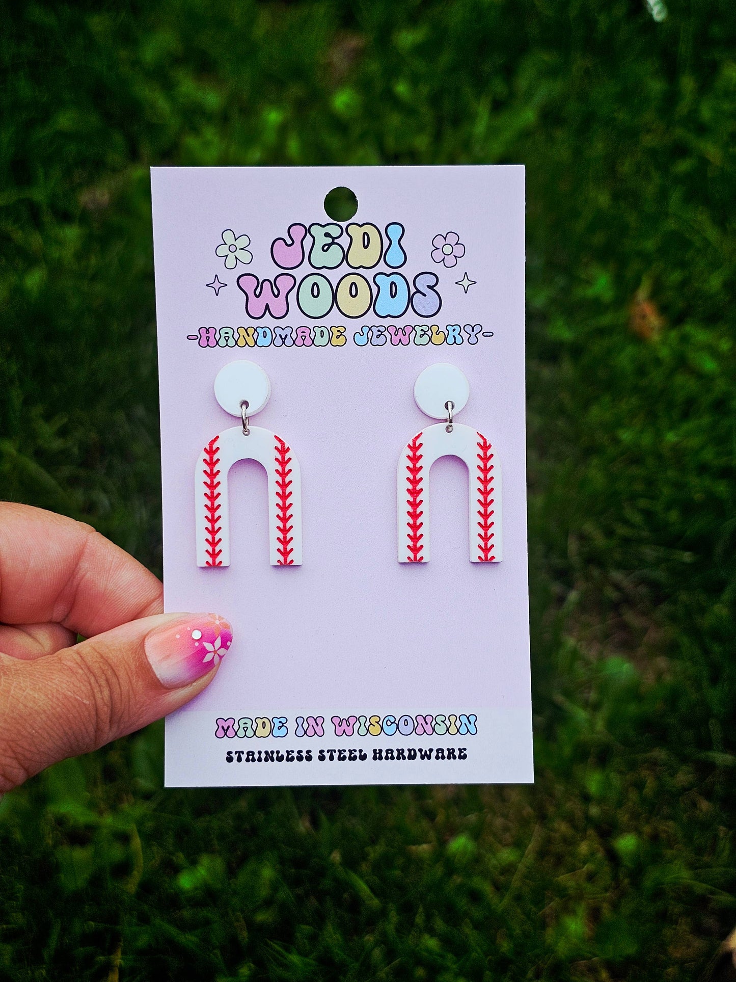 Arch Shaped Baseball Earrings with Stud Top