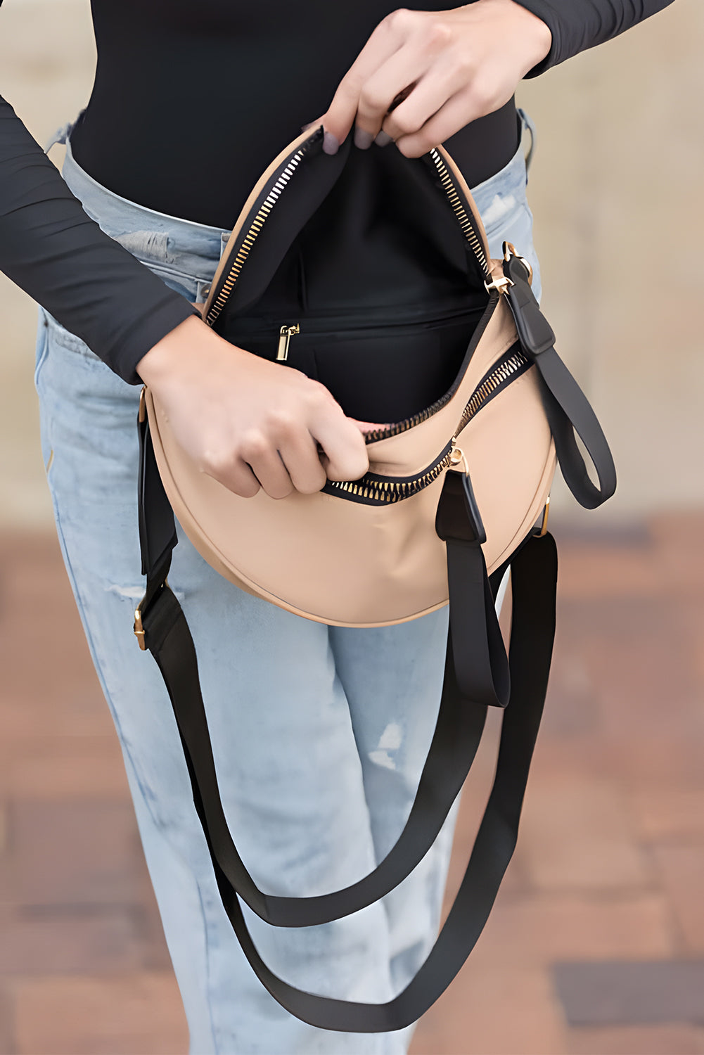 Jungle Green Wide Strap Zipper Crossbody Bag