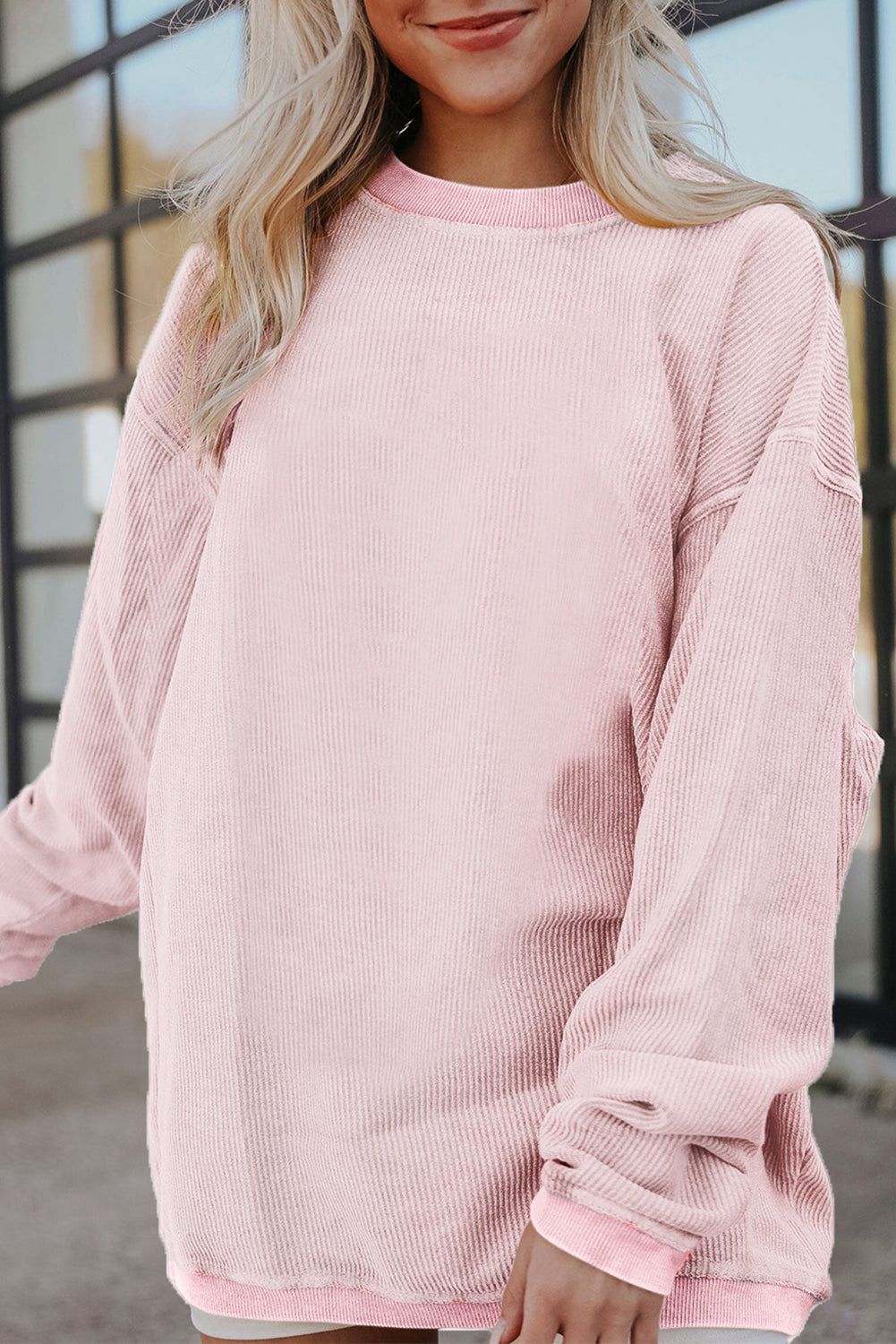 Grass Green Rib Knit Drop Shoulder Oversized Sweatshirt