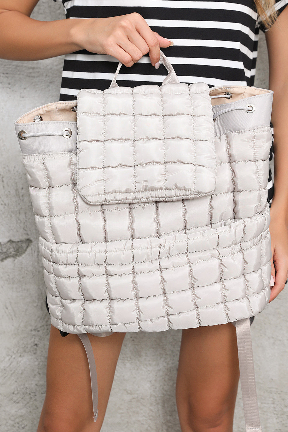 Pink Solid Flapped Quilted Puffer Backpack