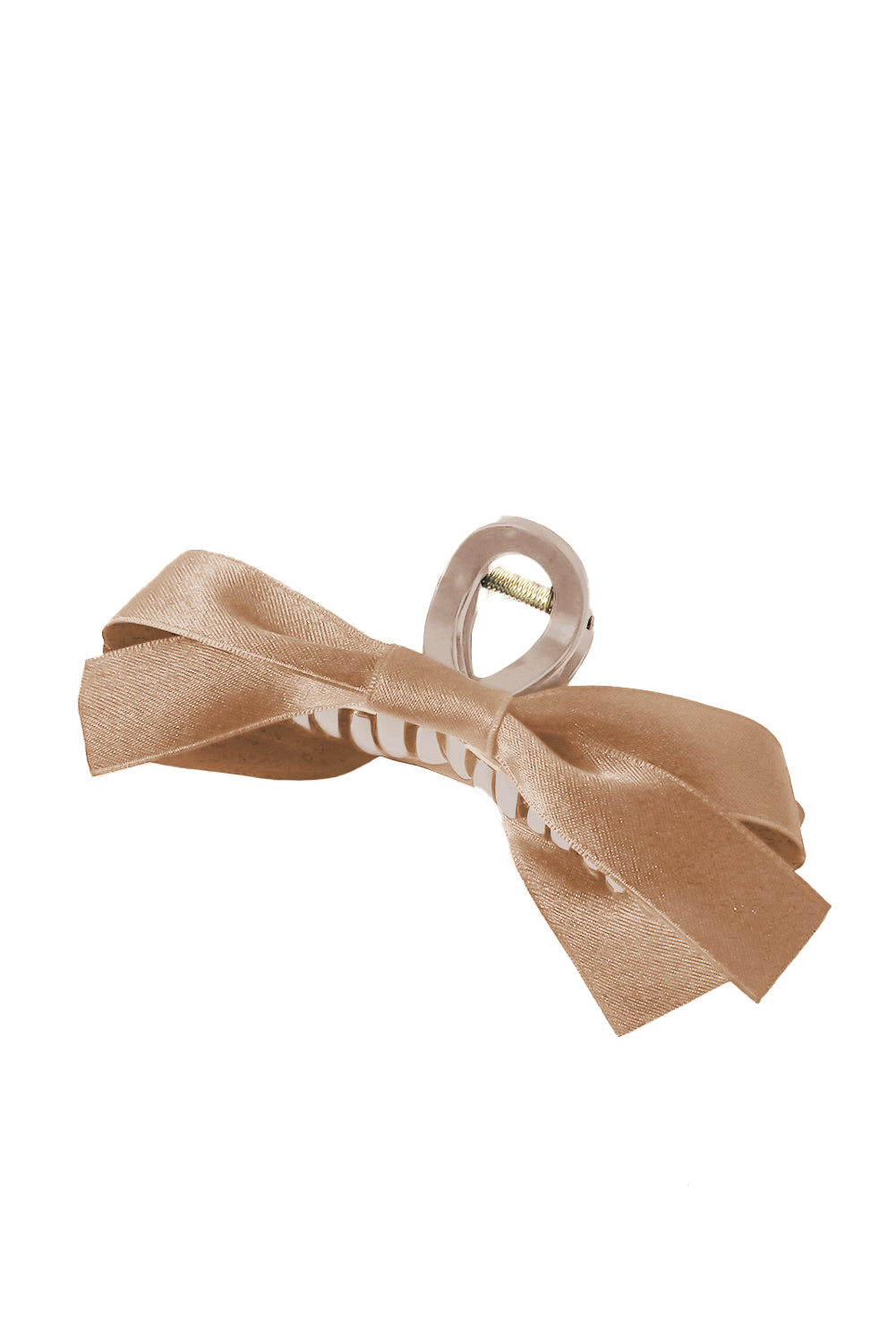 Light French Beige Solid Color Ribbon Bow Decor Hair Clip