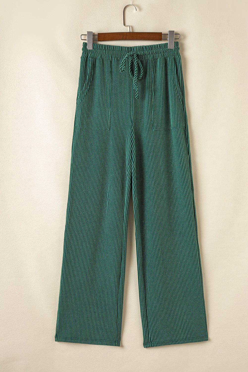 Evergreen Crinkle Rib JOLLY Pattern Long Sleeve Top and Pockets Pants Set
