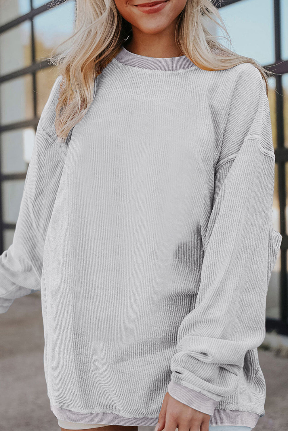 Grass Green Rib Knit Drop Shoulder Oversized Sweatshirt