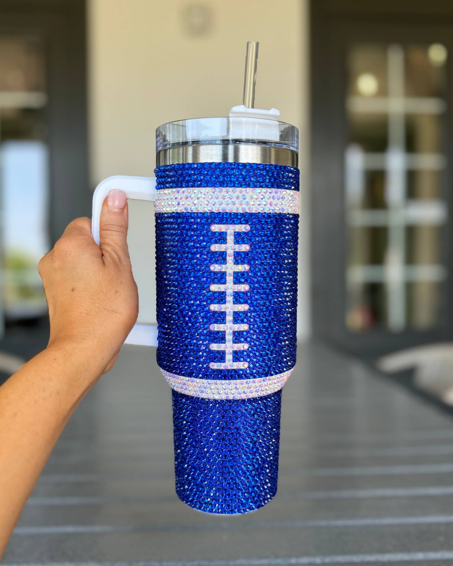 Crystal BLUE "Team Spirit" FOOTBALL 40 Oz. Tumbler