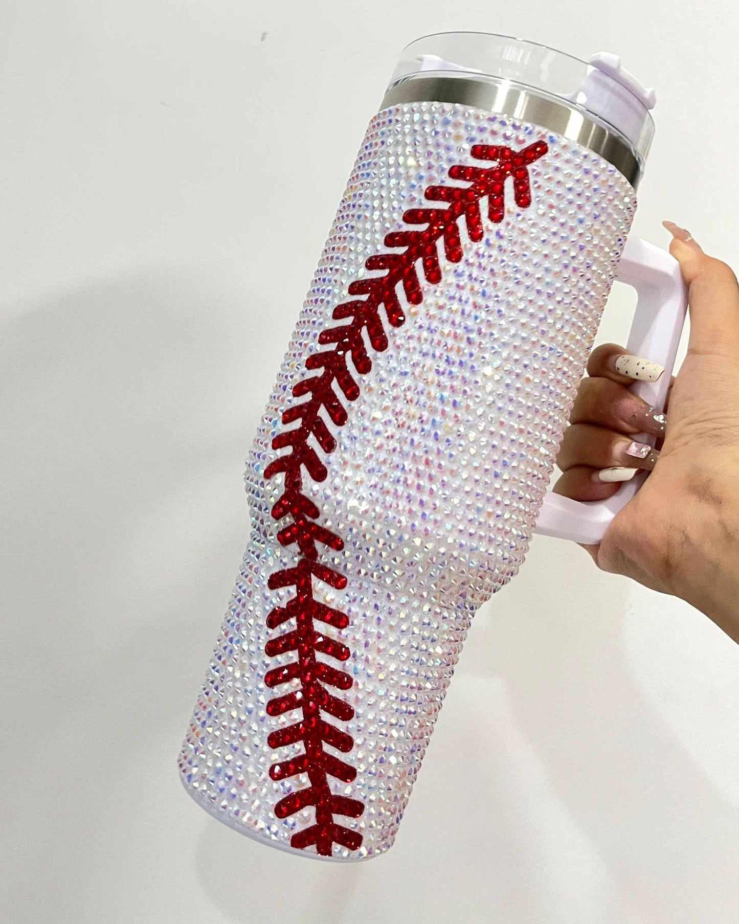 40 Oz. Crystal Baseball White/Red Tumbler