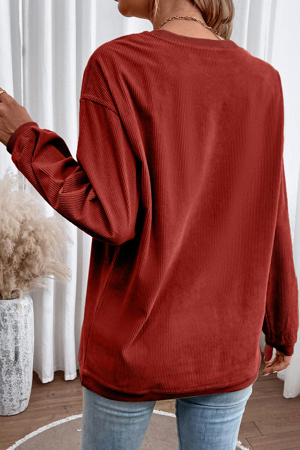 Grass Green Rib Knit Drop Shoulder Oversized Sweatshirt