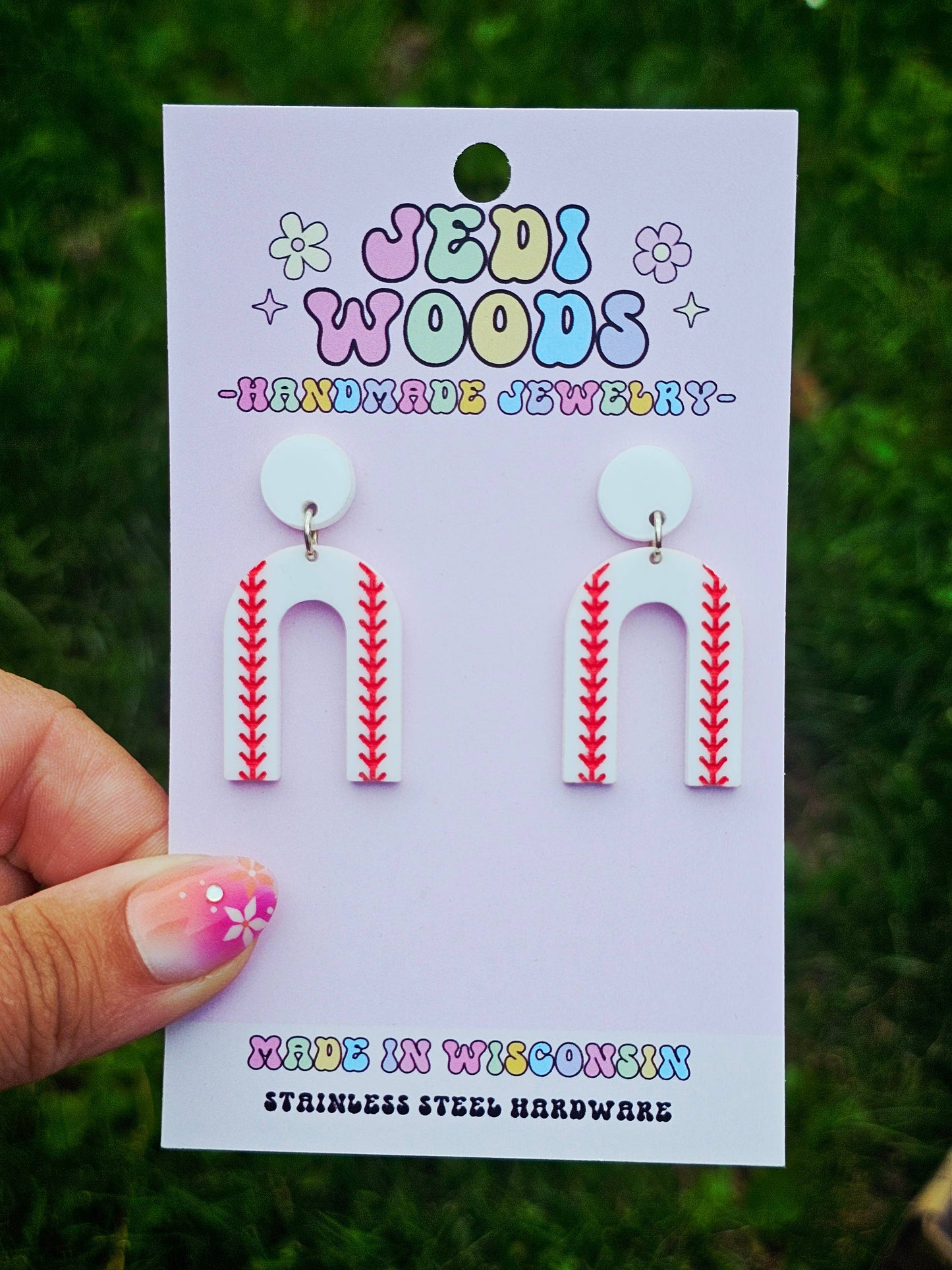 Arch Shaped Baseball Earrings with Stud Top