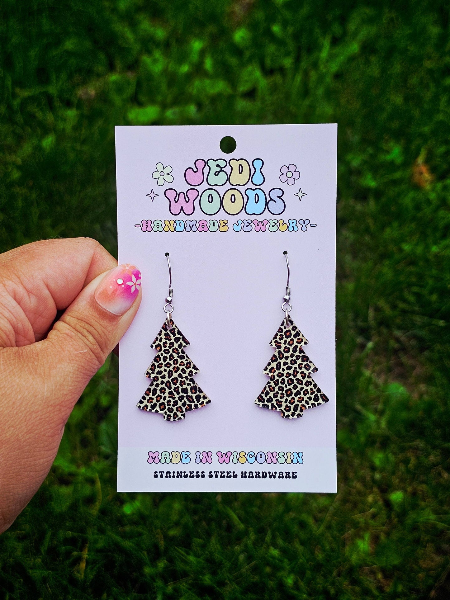 Leopard Print Christmas Tree Earrings
