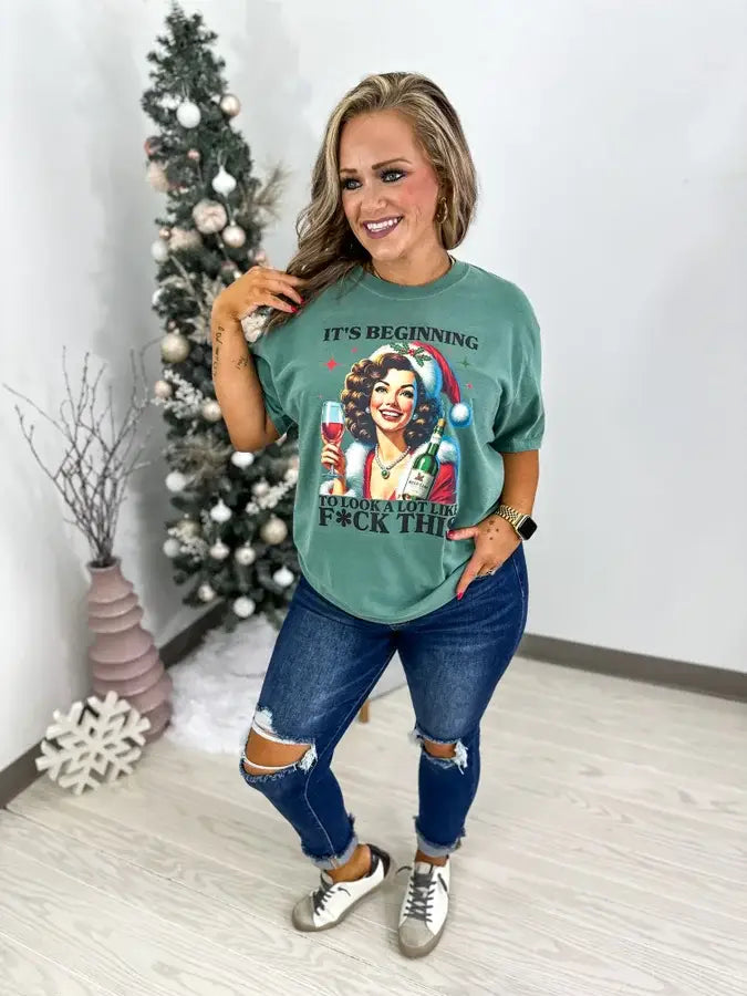 It's Beginning to Look A Lot Like Light Green Graphic Tee