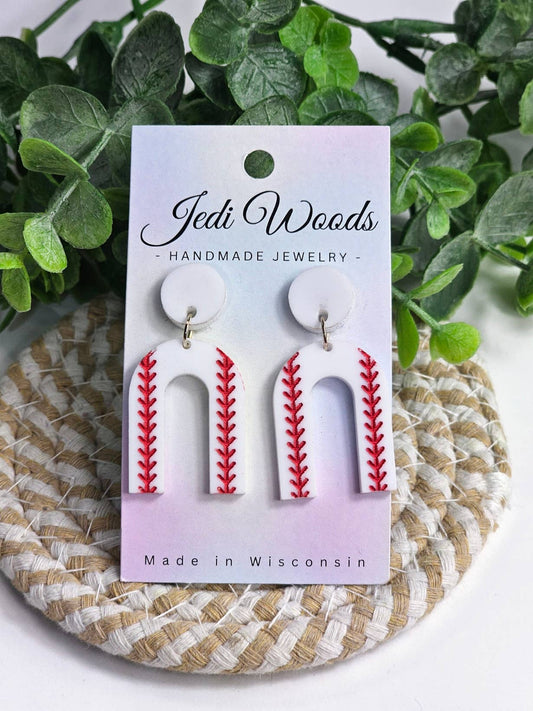 Arch Shaped Baseball Earrings with Stud Top