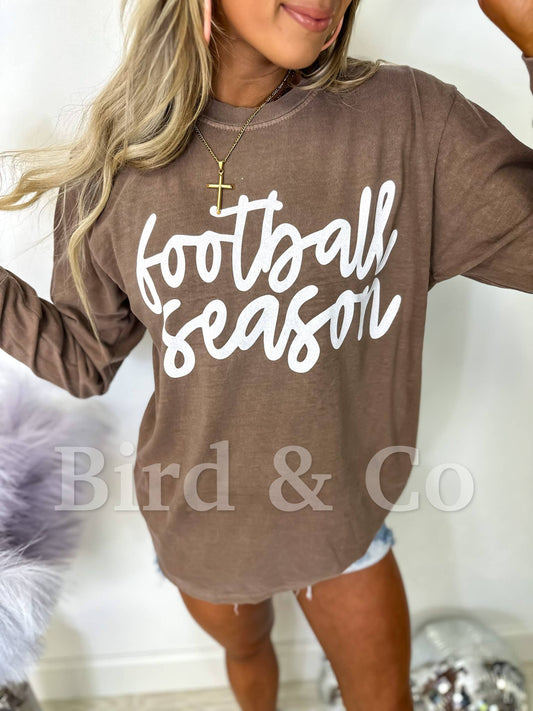 Football Season Espresso Long Sleeve Graphic Tee