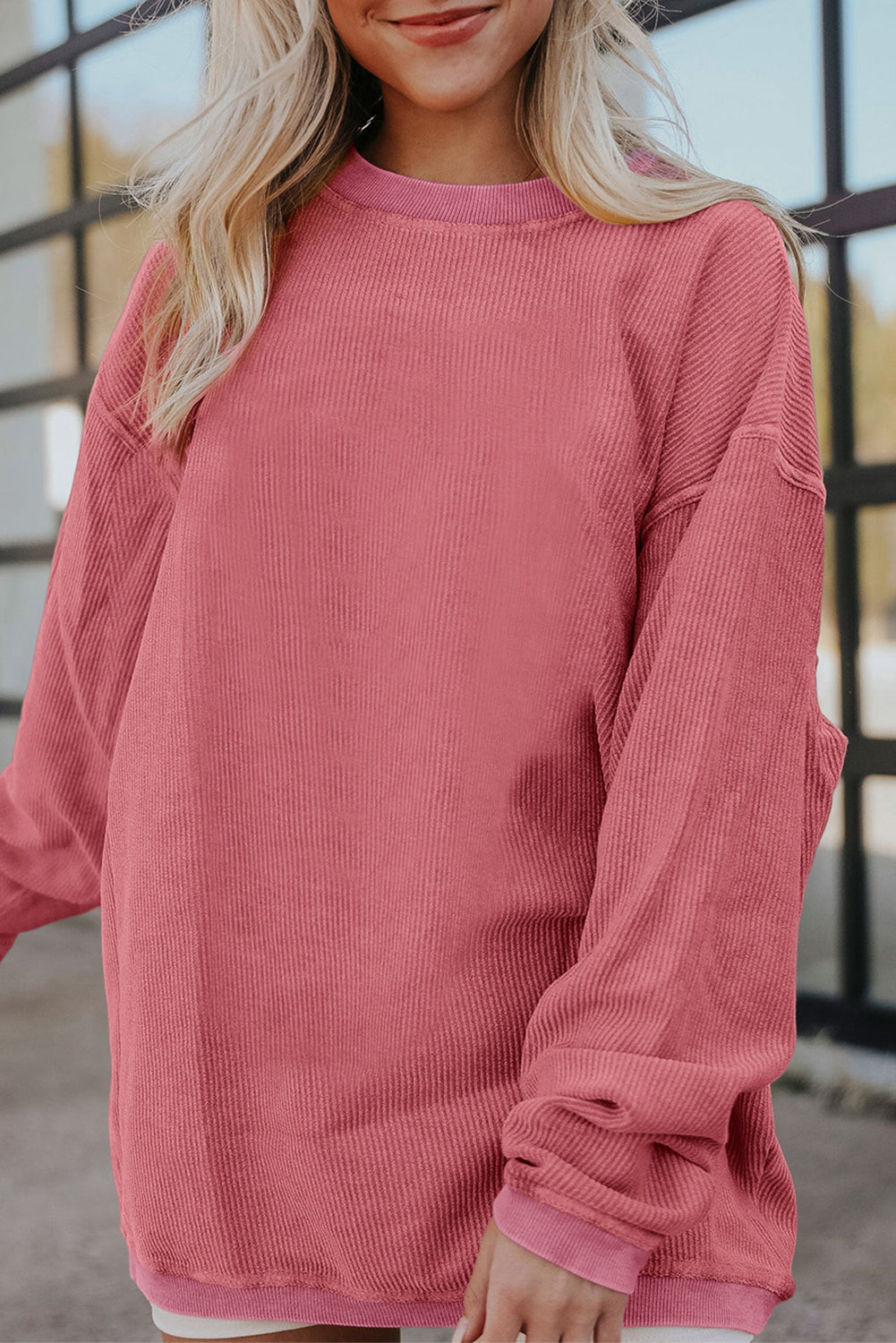 Grass Green Rib Knit Drop Shoulder Oversized Sweatshirt