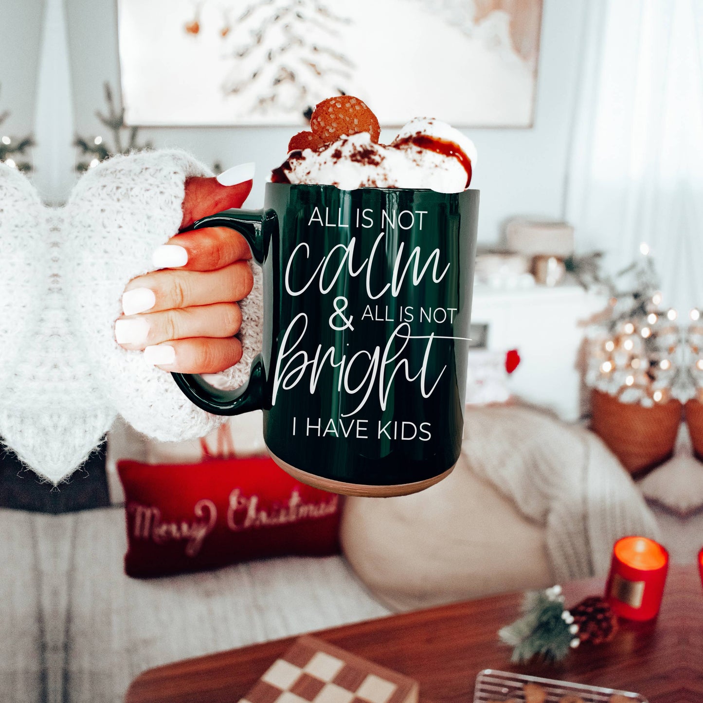 Christmas Coffee Mugs Ceramic, Red + Green Holiday Drinkware