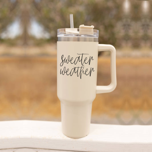 Fall Mug With Lid, Sweater Weather 40oz Insulated Coffee Cup