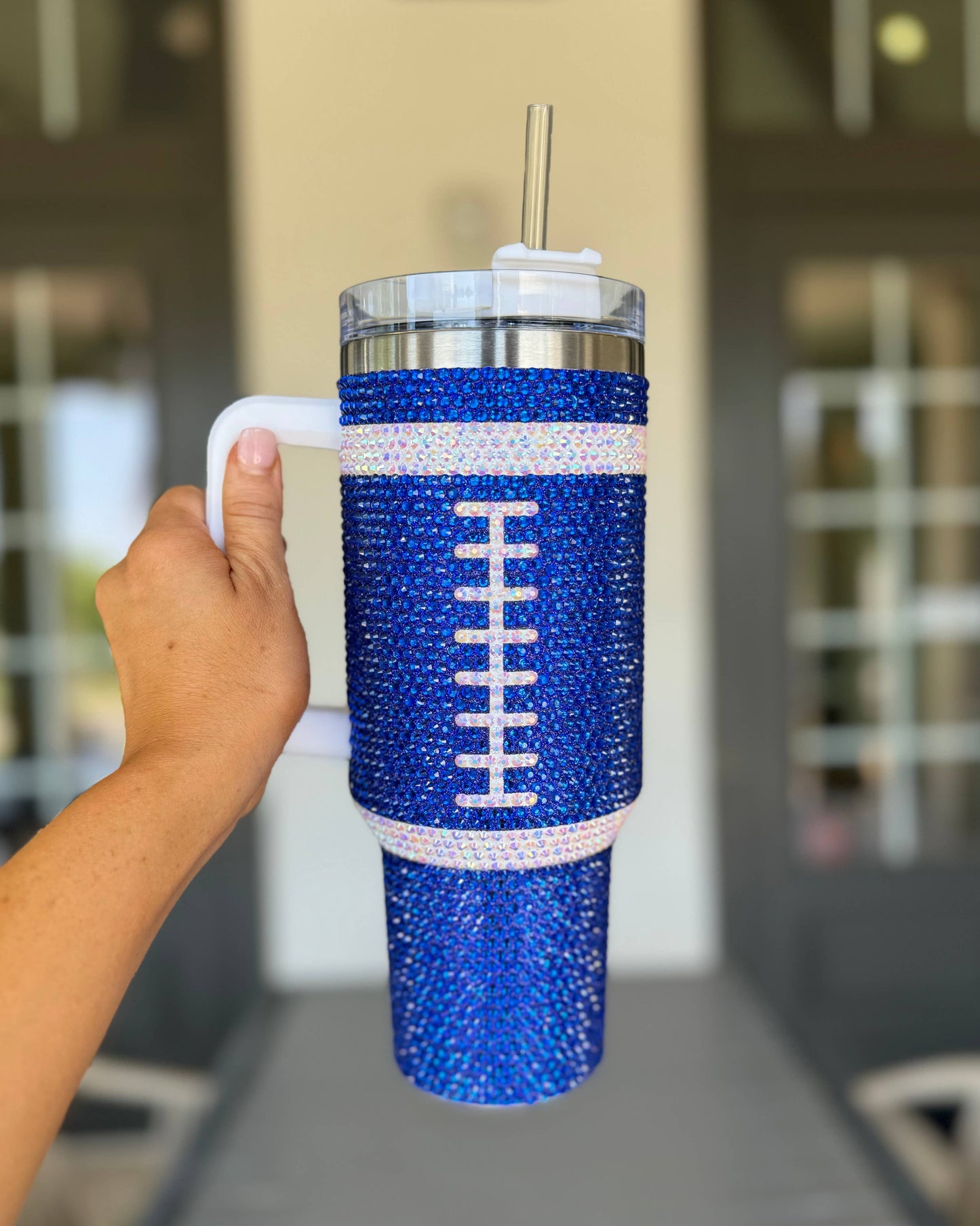 Crystal BLUE "Team Spirit" FOOTBALL 40 Oz. Tumbler