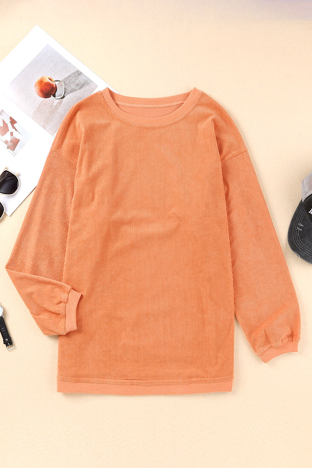 Grass Green Rib Knit Drop Shoulder Oversized Sweatshirt