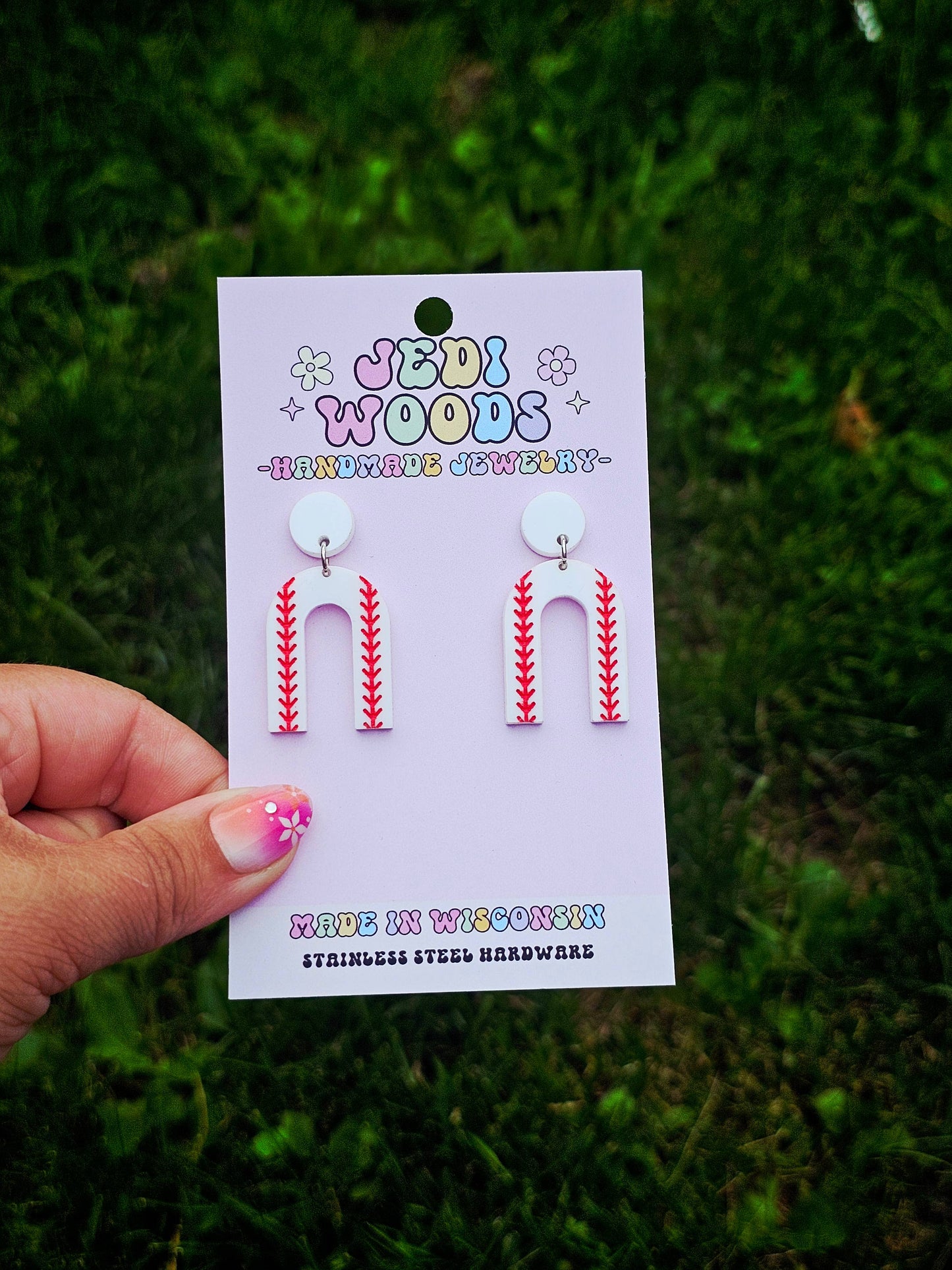 Arch Shaped Baseball Earrings with Stud Top