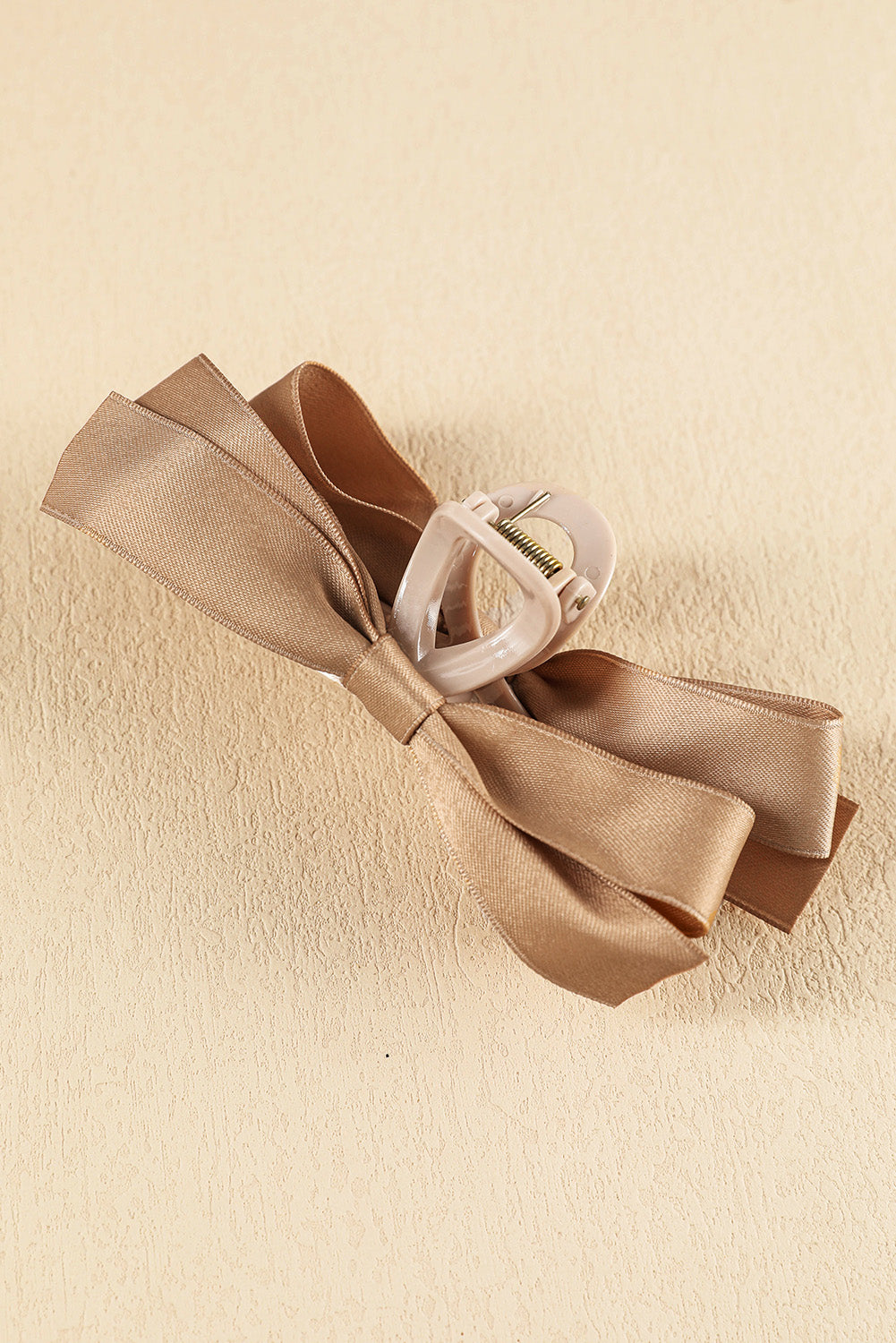 Light French Beige Solid Color Ribbon Bow Decor Hair Clip