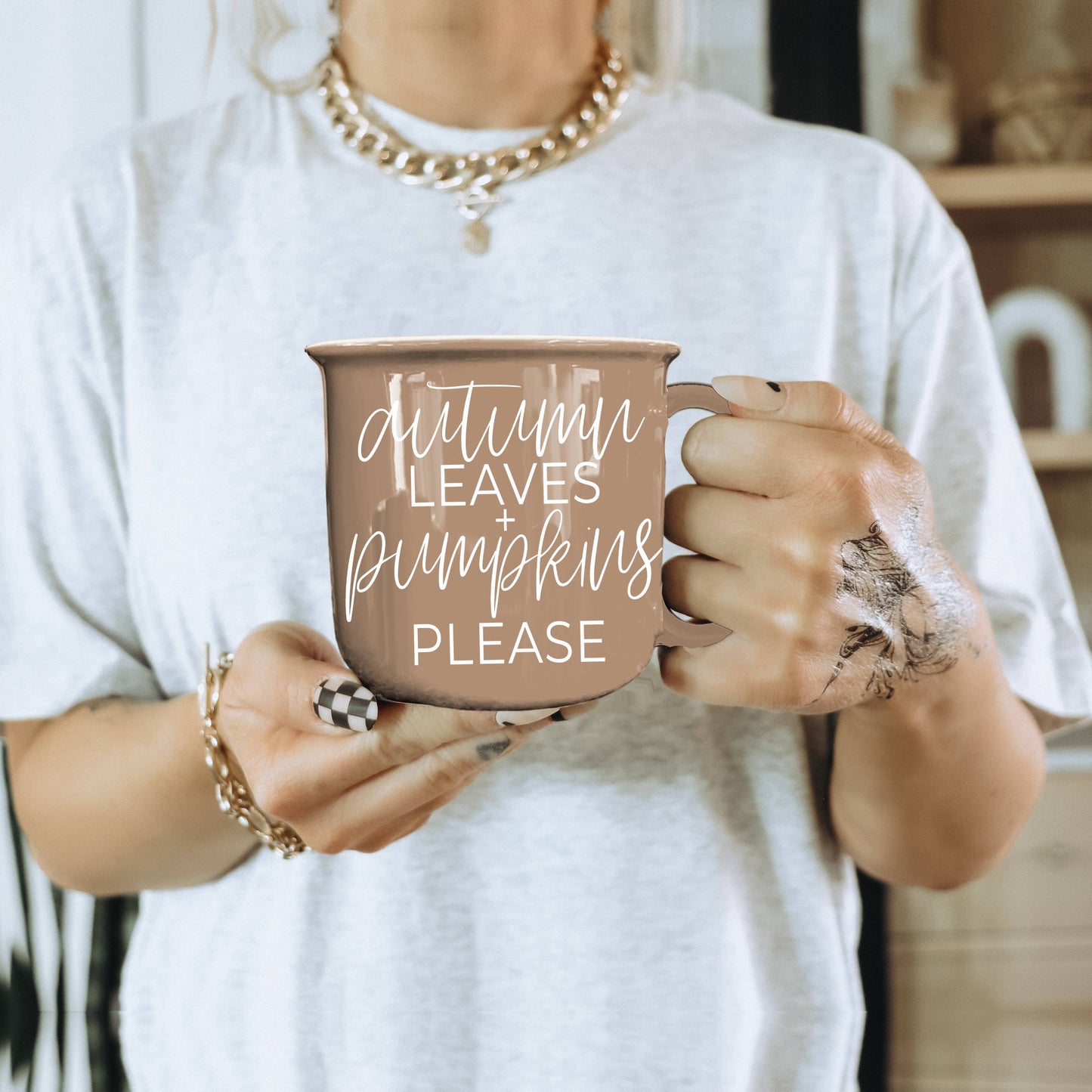 Neutral Fall Coffee Mug, Ceramic Cups for Autumn Home Accent