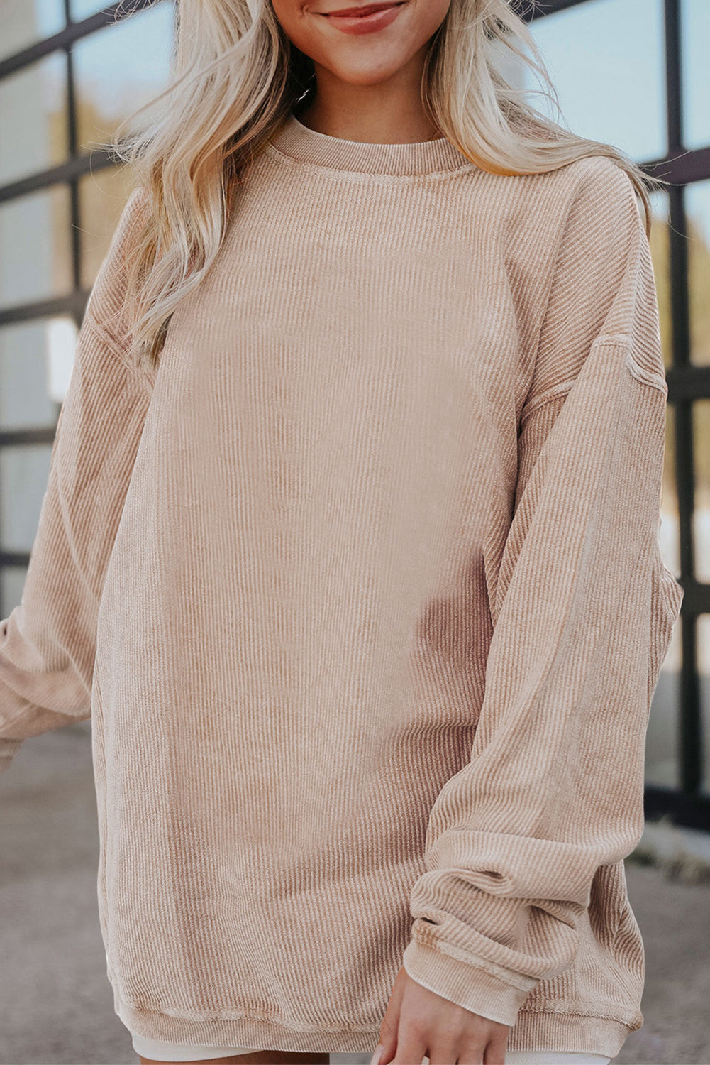 Grass Green Rib Knit Drop Shoulder Oversized Sweatshirt