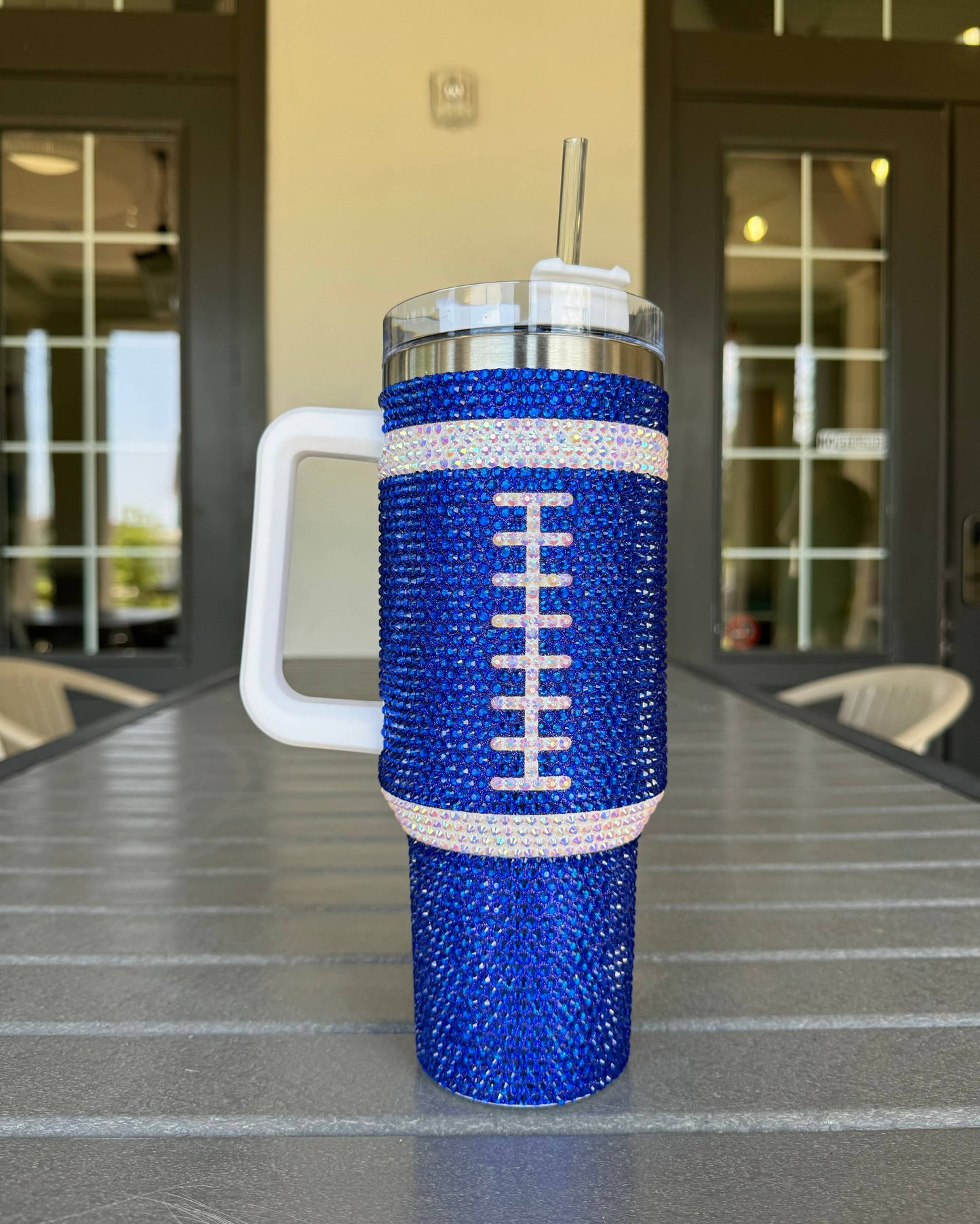 Crystal BLUE "Team Spirit" FOOTBALL 40 Oz. Tumbler