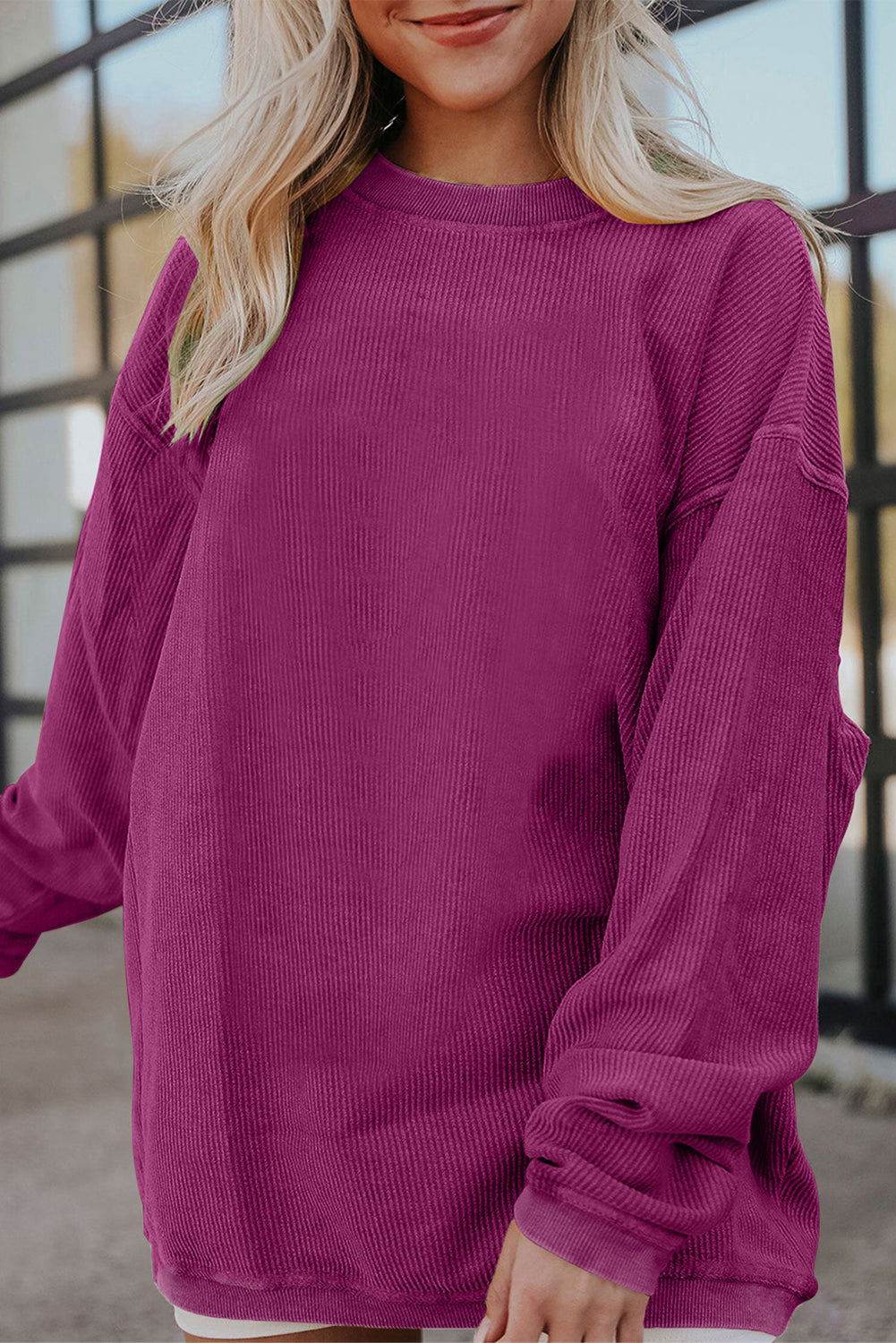 Grass Green Rib Knit Drop Shoulder Oversized Sweatshirt